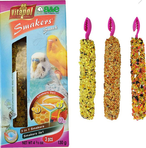 A&E Vitapol Smakers Parakeet Variety Treat Sticks, 3 Pk.