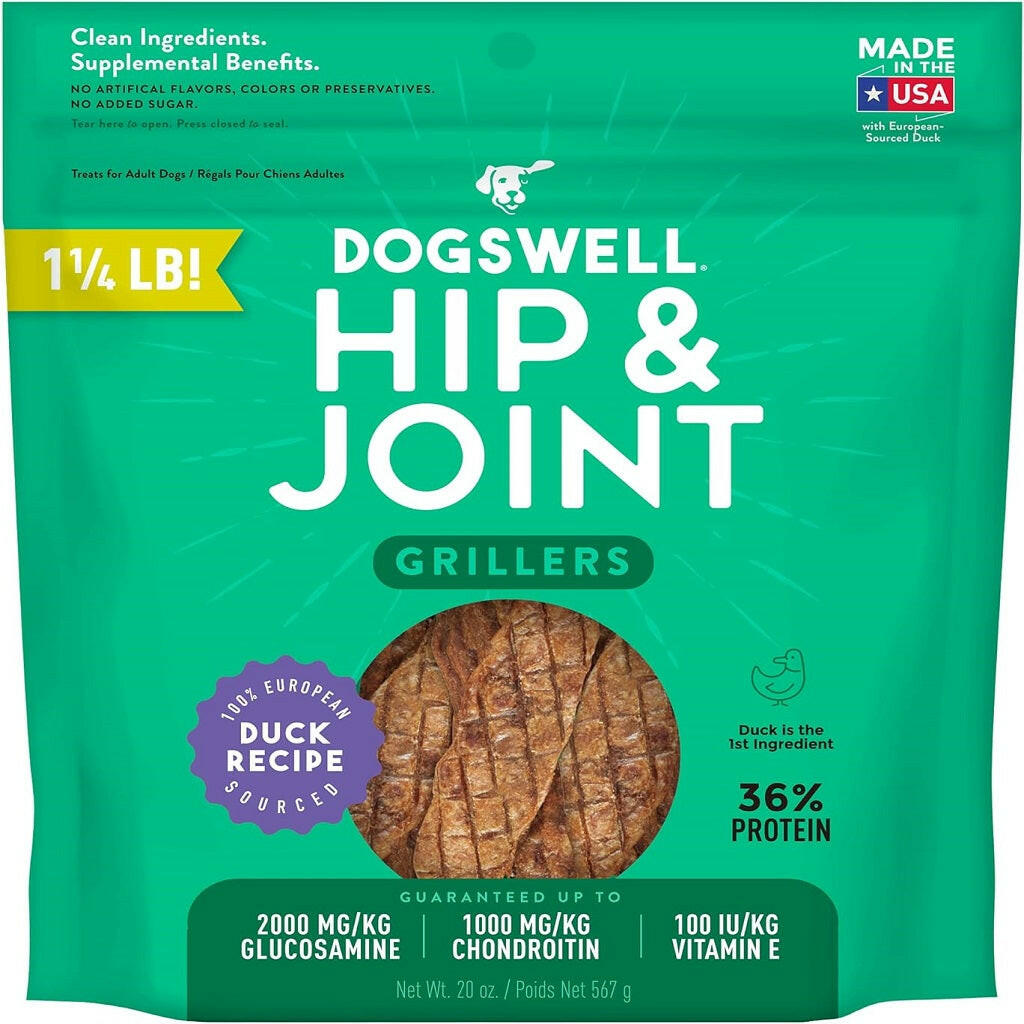 Dogswell Grillers Hip & Joint Duck Recipe Grain-Free Treats for Dogs 20 oz