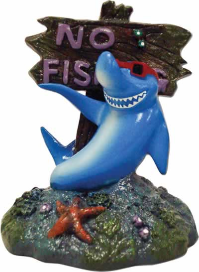 Blue Ribbon Cool Shark No Fishing Sign Aquarium Ornamnet
