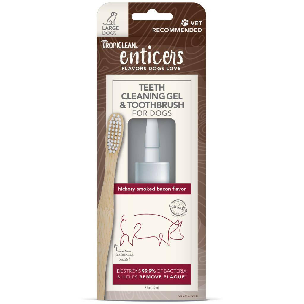 TropiClean Enticers Cleaning Gel & Toothbrush Hickory Bacon Flavor