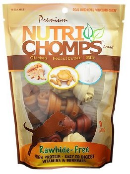 Nutri ChompPremium Nutri Chomps Assorted Flavor Knots Dog Treats, Digestible Dog Chews, 4 inch 9 Count
