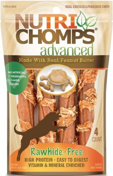 Nutri Chomps Advanced Peanut Butter Twists Wrapped with Real Chicken Dog Chews, Digestible Dog Chews, 4 Count, Medium