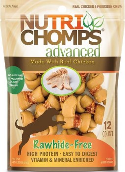 Nutri Chomps Advanced Knot Wrapped with Real Chicken Dog Chews, Digestible Dog Chews, 8 Count, Mini