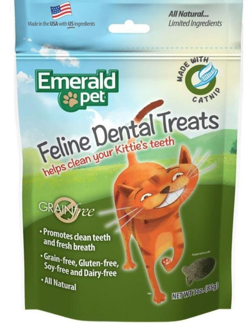 Emerald Pet Grain Free Catnip Dental Feline Treats. 3oz. Bag