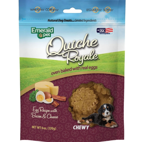 Emerald Pet Quiche Royale Chewy Egg, Bacon & Cheese Dog Treats, 6oz
