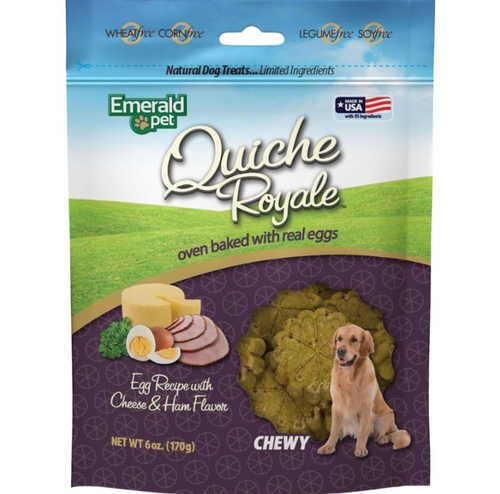 Emerald Pet Quiche Royale Chewy Egg, Ham & Cheese Dog Treats, 6oz