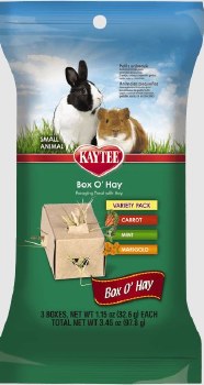 Kaytee Box o Hay with Carrot, Mint, and Marigold, Small Animal Hay, 3.45oz, 3 Count