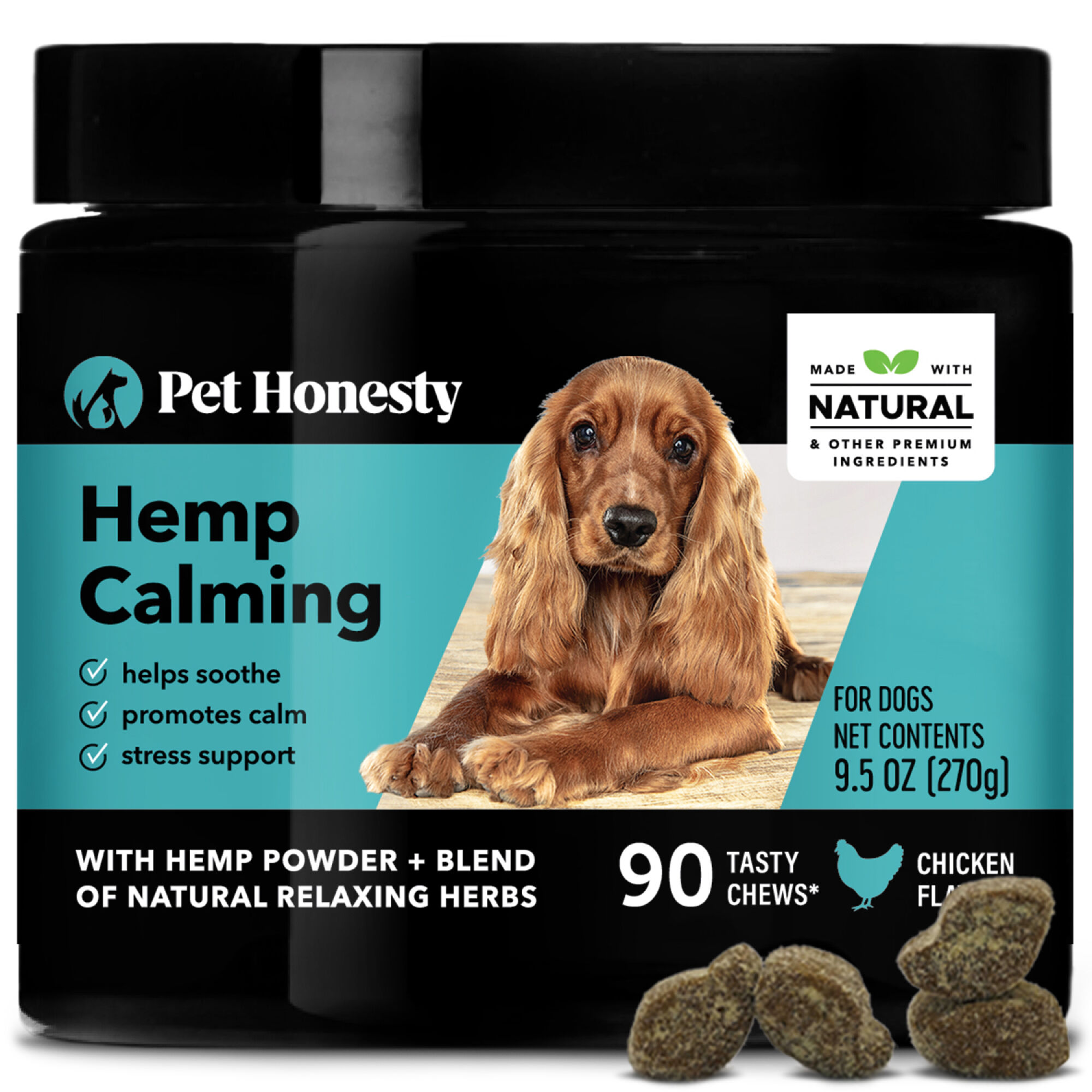 Pet Honesty Hemp Calming Chicken Flavored Soft Chews Calming and Anxiety Supplement for Dogs