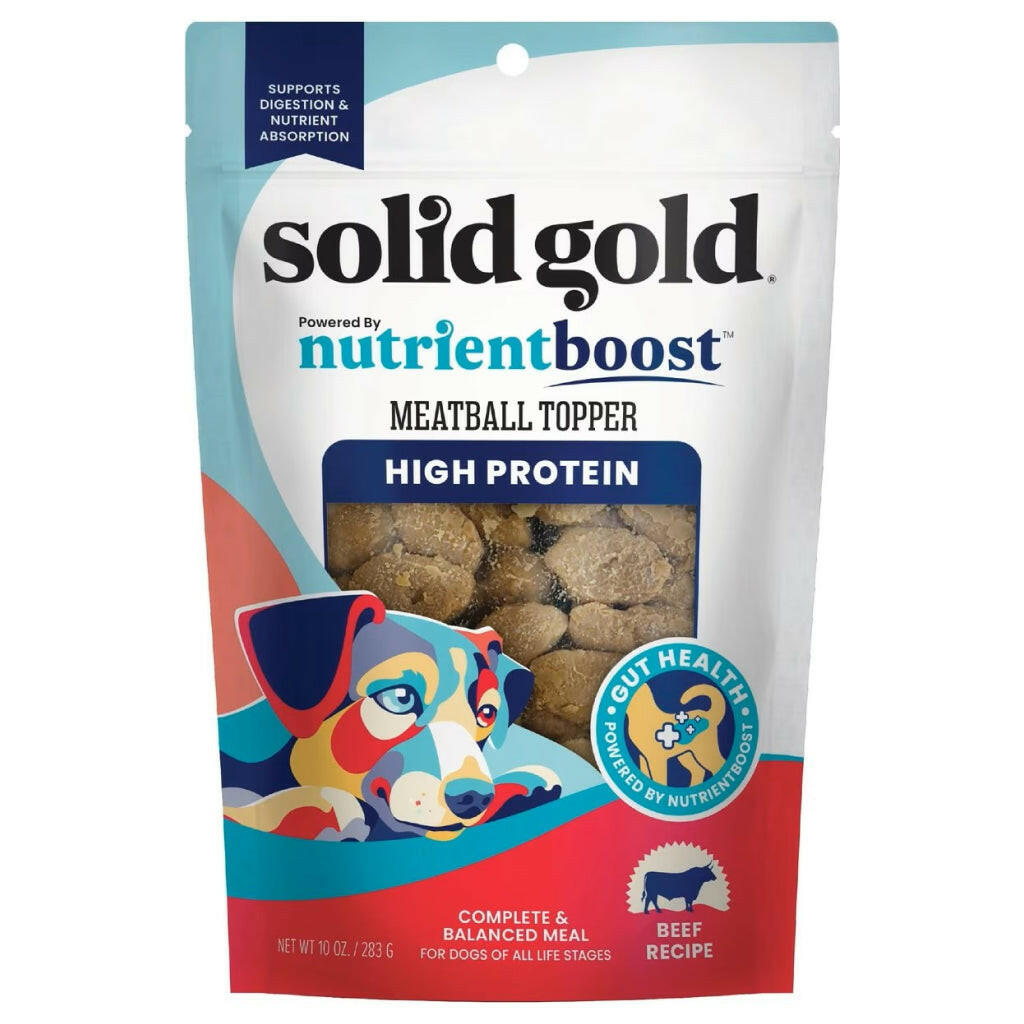 Solid Gold Beef Meatball in Gravy High Protein Wet Meal Topper with Nutrientboost for Dogs (10.5 oz pouch)