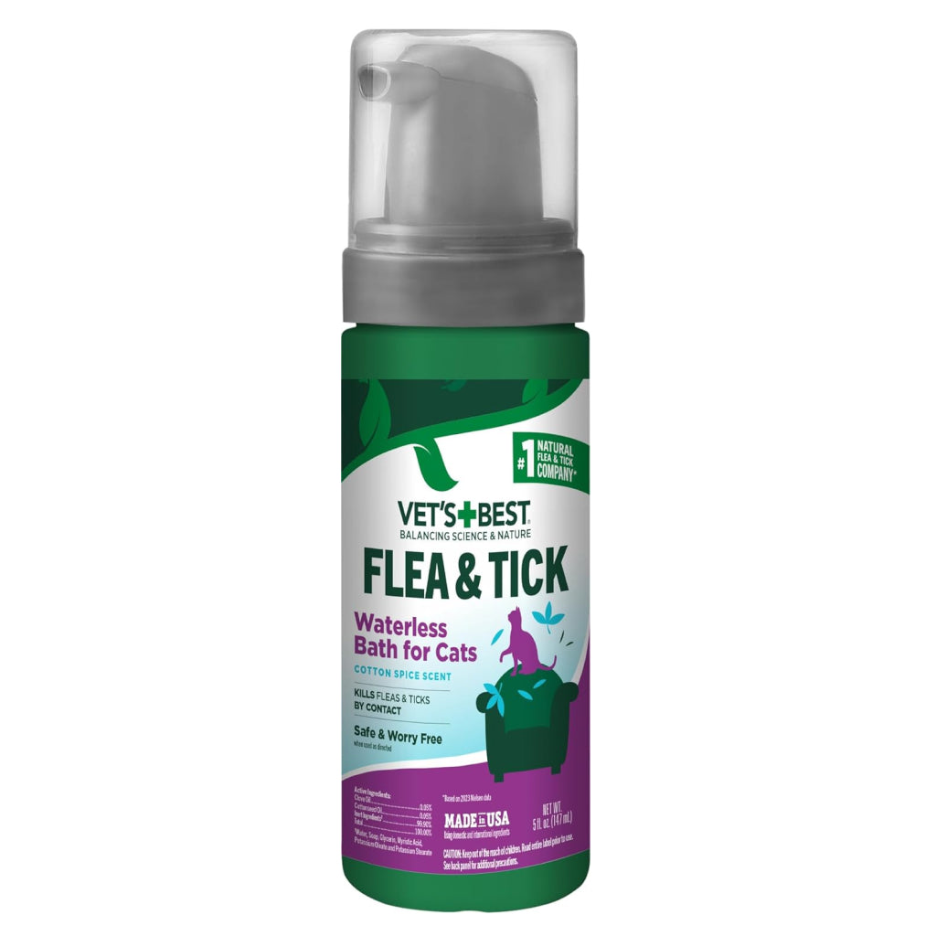 Vet's Best Flea & Tick Waterless Bath for Cats Cotton Spice Scent (5 oz)