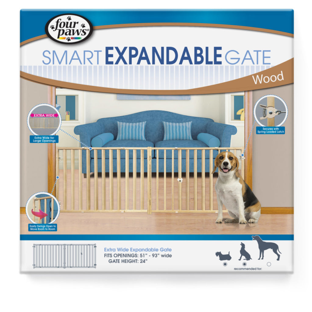 Four Paws Extra Wide Epandable Vertical Wood Slat Dog Gate (fits 51-93" opening)