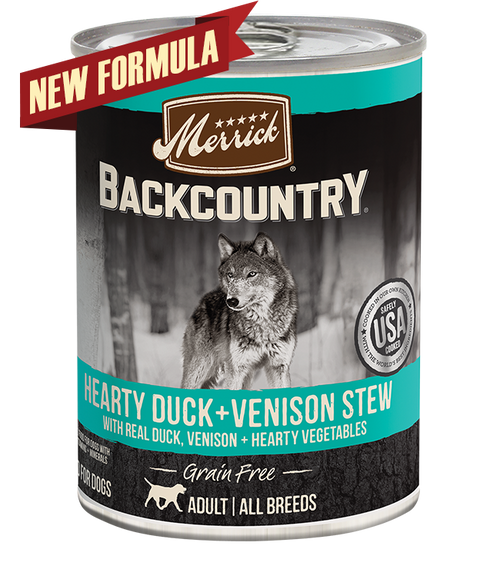 Merrick Backcountry Grain Free Hearty Duck & Venison Stew Canned Dog Food, 12.7 Oz