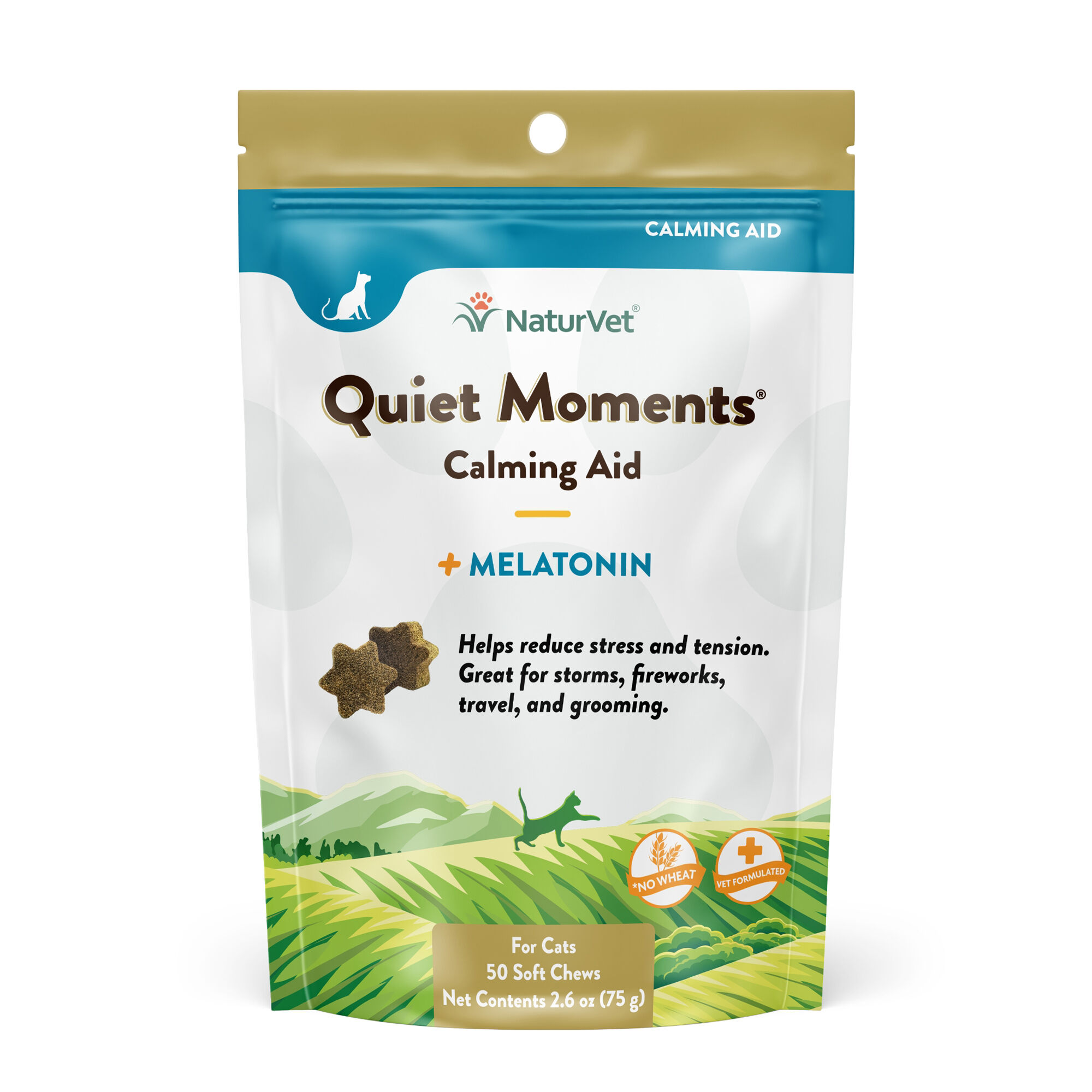 NaturVet Quiet Moments Calming Aid Plus Melatonin Supplement Soft Chews for Cats