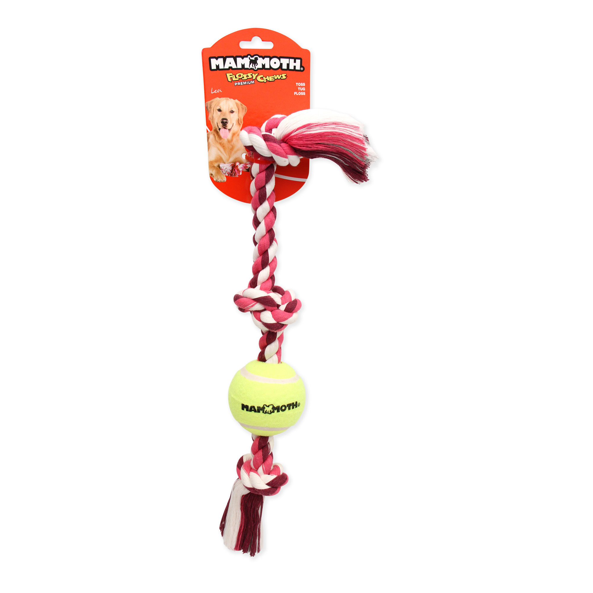 Mammoth Color 3 Knot Tug w/Tennis Ball, Color Varies