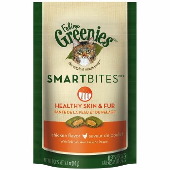 Greenies Feline Smart Bites Skin and Fur, Chicken, Cat Treat, 2.1oz