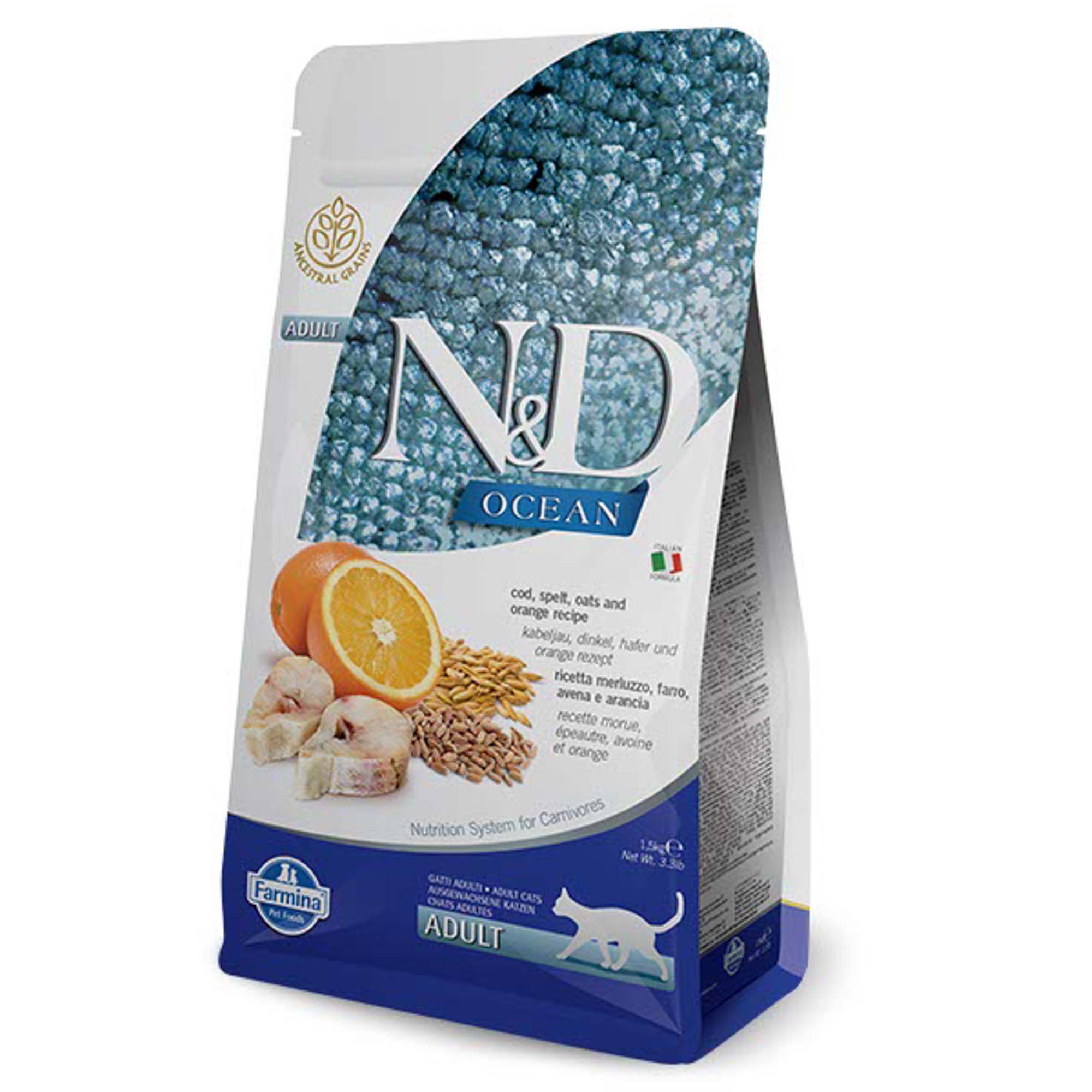 Farmina N&D Ocean Adult Cod, Spelt, Oats & Orange Dry Cat Food