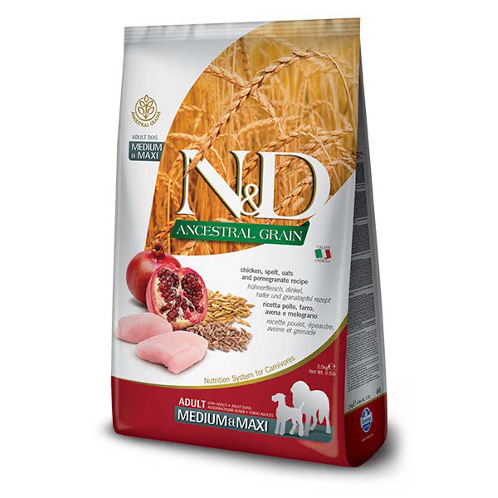 Farmina N&D Ancestral Grain Adult Medium & Maxi Chicken & Pomegranate Light Dry Dog Food