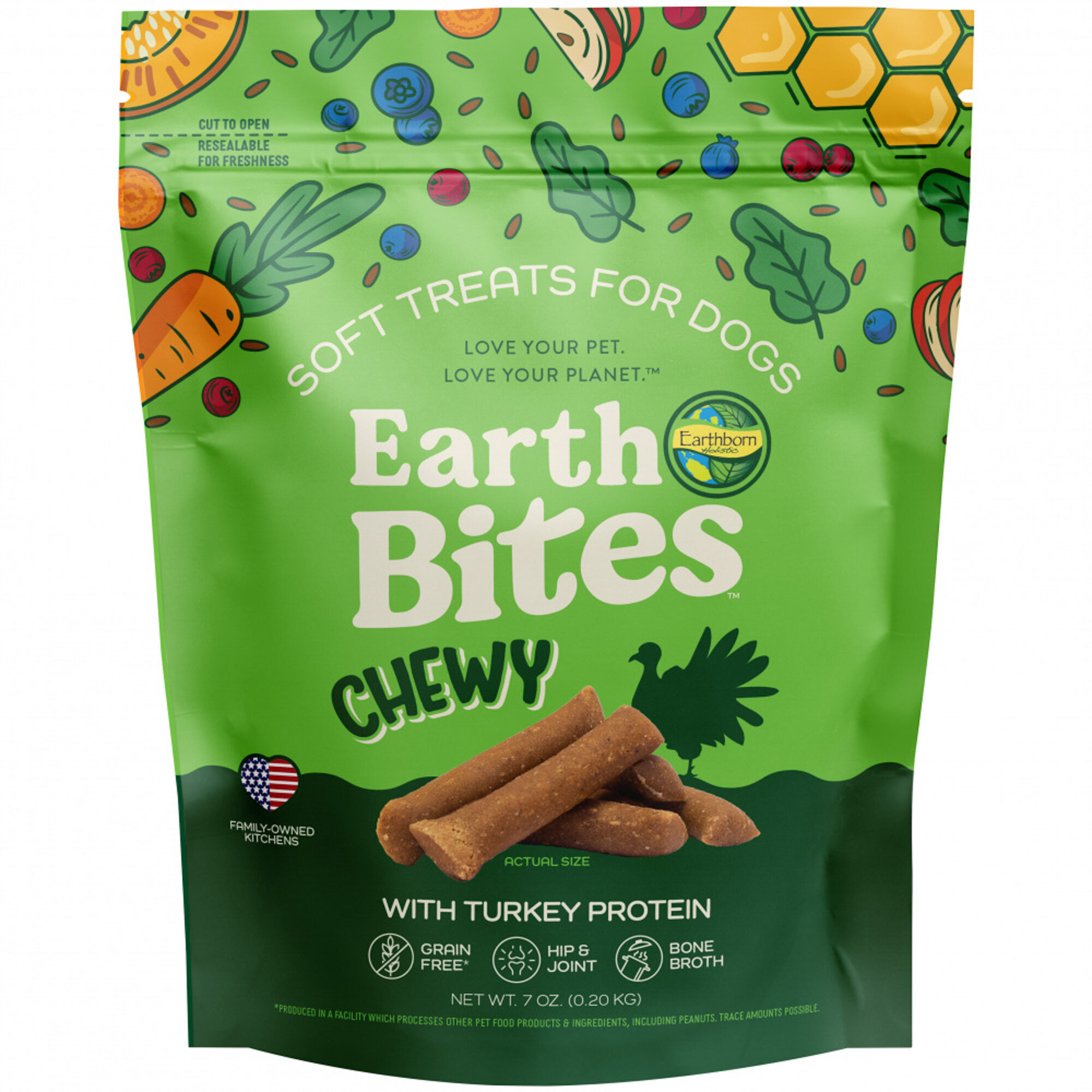 Earthborn Holistic Earth Bites Chewy Turkey Protein Grain Free Soft Dog Treats