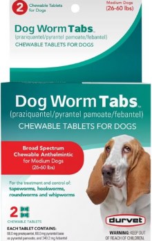 Durvet Dog Worm Tabs, Medium Dog, 26-60lb, 2 Count
