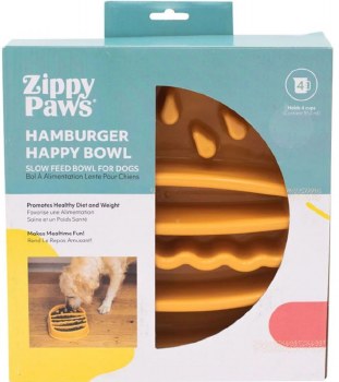 Zippy Paws Happy Bowl Slow Feeder Burger, Orange, Dog Bowls, Medium