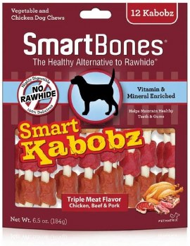 Smartbones Smart Kabobz Triple Meat Flavor, Chicken, Beef, And Pork Rawhide Free Dog Chews12 Count
