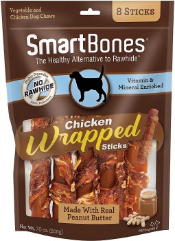 Smartbones Peanut Butter Wrapped Chicken Sticks Large Rawhide Free Dog Chews 8 Count