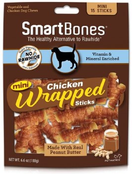 Smartbones Peanut Butter Chicken Wrapped Mini Sticks Rawhide Free Dog Chews 15 Pack