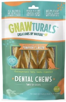 Gnawturals Dental Chews Twisted Stick, Pumpkin, Medium, 5 Count