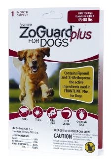 ZoGuard Plus Spot-On Singles for Dogs, Dog Flea, 45-88lb 1 month Pack
