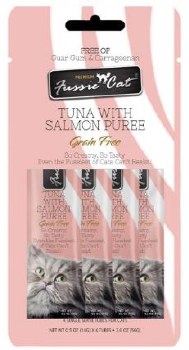 Fussie Cat Tuna Salmon Puree, Cat Treat, .05oz, Pack of 4