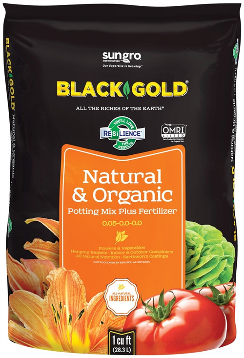 Sun Gro Black Gold Natural & Organic Potting Mix Plus Fertilizer, 1 Cu. Ft. Bag
