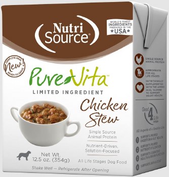 NutriSource Pure Vita Grain Free Chicken Stew Entree Tetra Pack, Wet Dog Food, Case of 12, 12.5oz