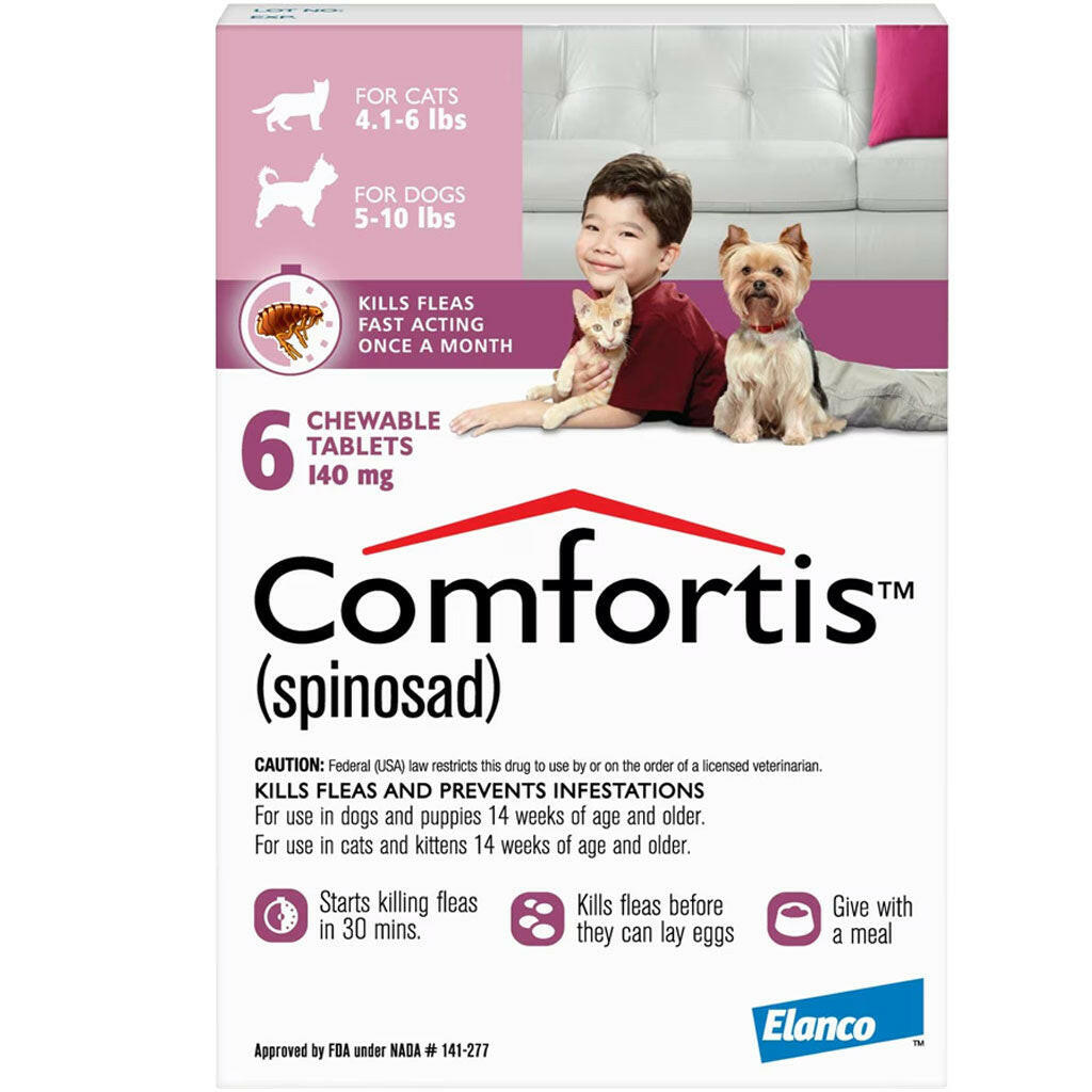 Comfortis Chewable Tablet for Dogs (5-10 lbs) & Cats (4.1-6 lbs) – Pink Box