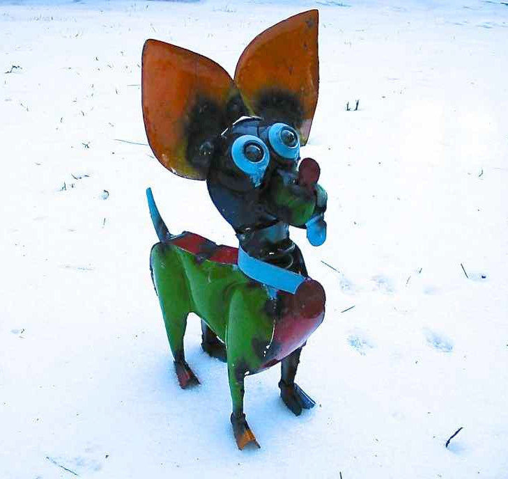 Chihuahua Metal Yard Sculpture - Brights
