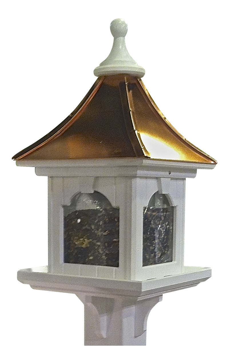 Copper Roof Bird Feeder Large Capacity with Post Mount - Shiny Copper