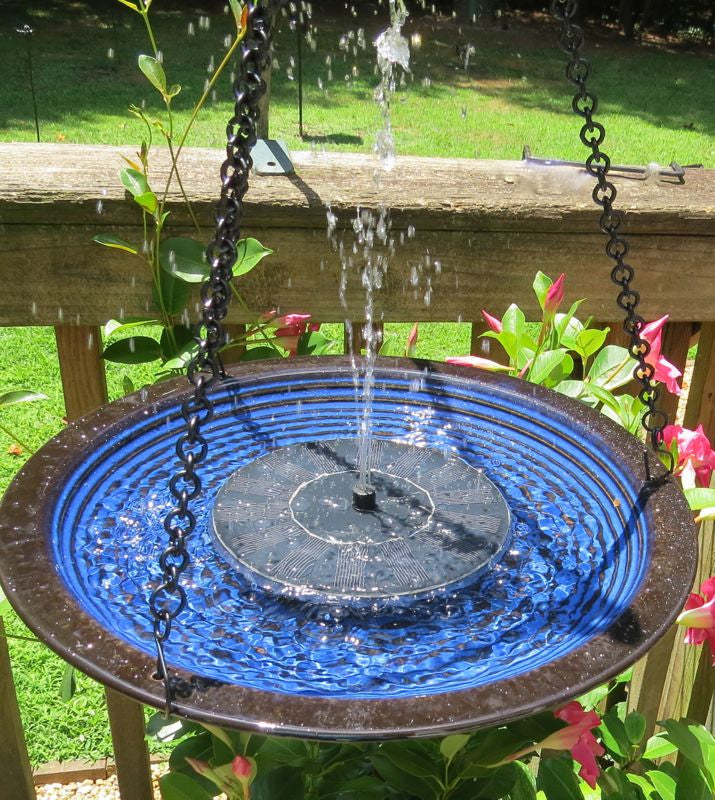 Solar Hanging Bird Bath - Cobalt Bath + One-Piece Solar Panel