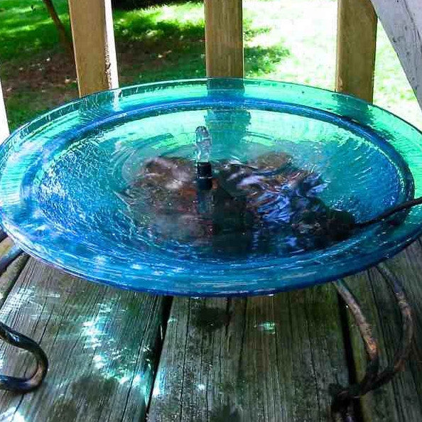 Solar Bubbler Bird Bath-Deck Mount or Ground - Turquoise / Scroll Stand