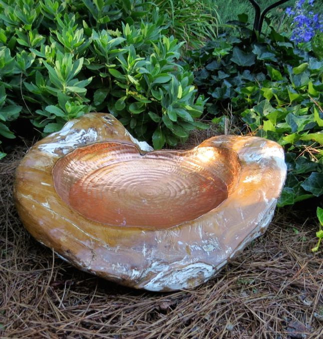 Copper & Teak Ground Bird Bath - Medium